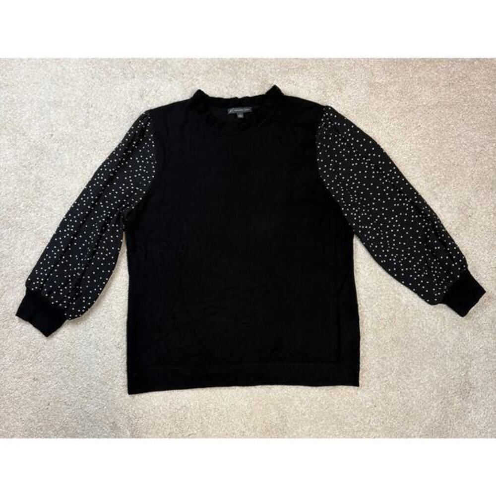 Adrianna Papell Mixed Media Polka Dot Sleeve Top Size L